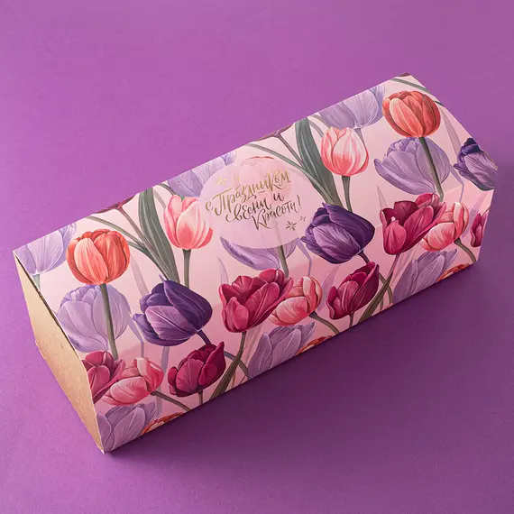 Шубер "8 Марта. Тюльпаны", фиолетовый (к наборам на 3 банки) оптом в BestTea, фото 