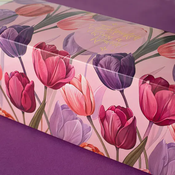 Шубер "8 Марта. Тюльпаны", фиолетовый (к наборам на 3 банки) оптом в BestTea, фото , изображение 3