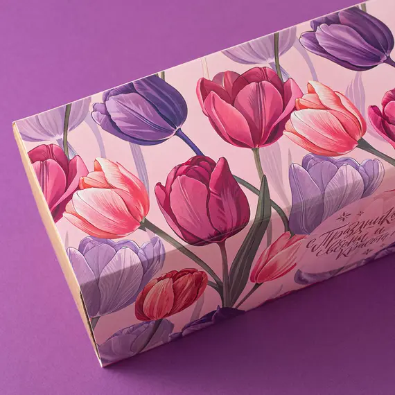 Шубер "8 Марта. Тюльпаны", фиолетовый (к наборам на 3 банки) оптом в BestTea, фото , изображение 5