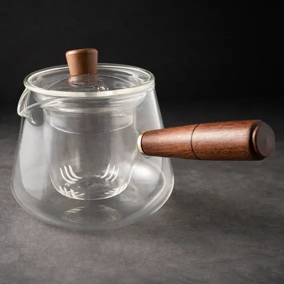 Чайник со стеклянной колбой-ситом и деревянной ручкой, (стекло) 400 мл, Кол-во: 1 оптом в BestTea, фото , изображение 2