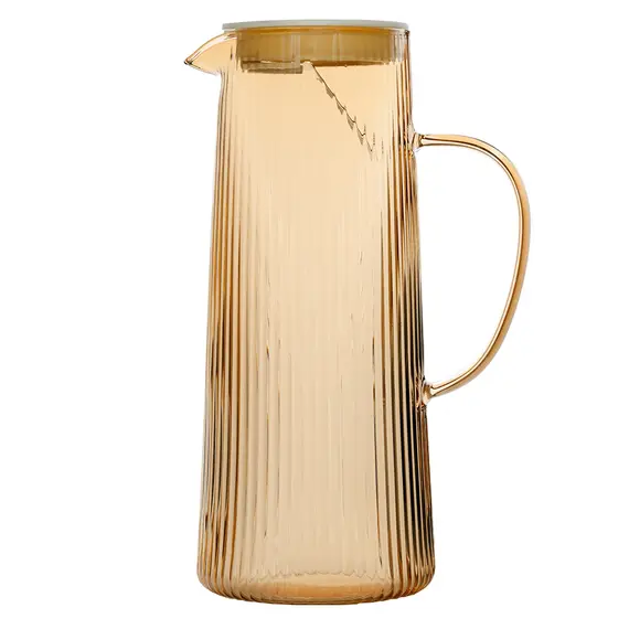 Кувшин с крышкой-ситом, рельефное стекло, карамель 1300 мл, Кол-во: 1 оптом в BestTea, фото 