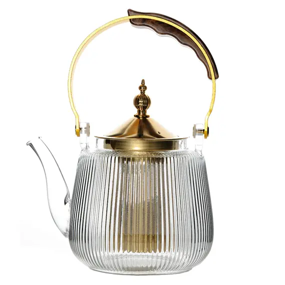 Чайник с металлическим колбой-ситом и крышкой, (стекло) 1000 мл, Кол-во: 1 оптом в BestTea, фото 