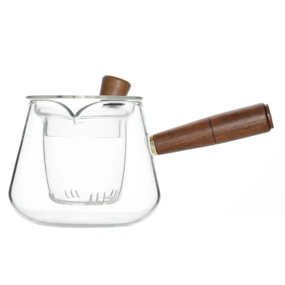 Чайник со стеклянной колбой-ситом и деревянной ручкой, (стекло) 400 мл, Кол-во: 1 оптом в BestTea, фото 