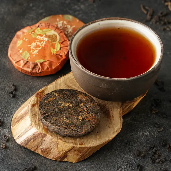 Чай пуэр шу с кофейными зёрнами, точа прессованная оптом в BestTea, фото , изображение 4