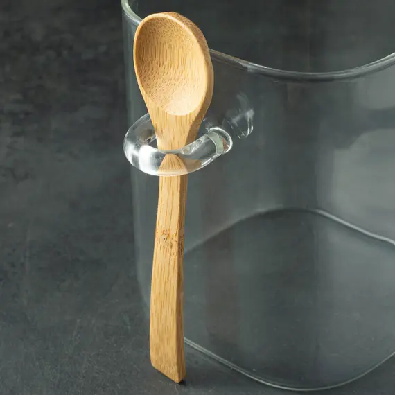 Стеклянная банка с бамбуковой крышкой и бамбуковой ложкой, 850 мл, Кол-во: 1 оптом в BestTea, фото , изображение 3