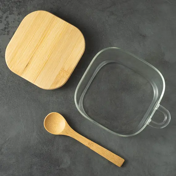 Стеклянная банка с бамбуковой крышкой и бамбуковой ложкой, 850 мл, Кол-во: 1 оптом в BestTea, фото , изображение 4