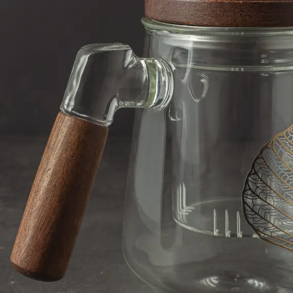 Кружка заварочная колбой-ситом, деревянными крышкой и ручкой, (стекло) 500 мл, Кол-во: 1 оптом в BestTea, фото , изображение 3