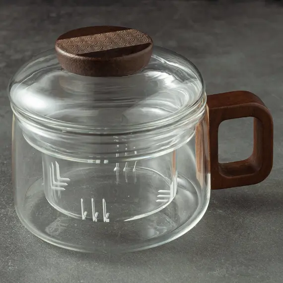 Чашка со стеклянной колбой-ситом и деревянной ручкой, (стекло) 200 мл, Кол-во: 1 оптом в BestTea, фото , изображение 2