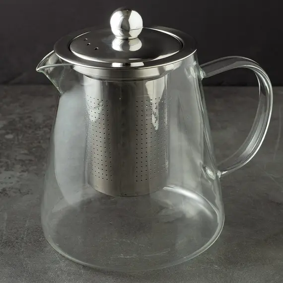 Чайник с металлической крышкой и ситом, (стекло) 750 мл, Кол-во: 1 оптом в BestTea, фото , изображение 2