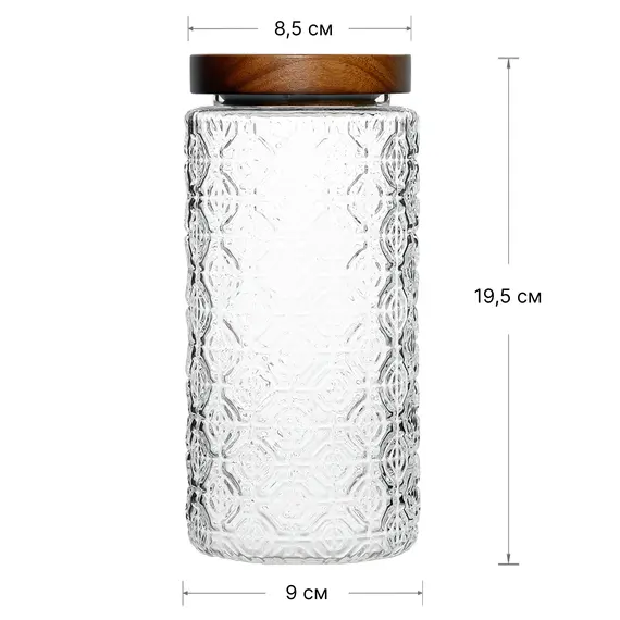 Стеклянная банка с деревянной крышкой, рельефное стекло, 900мл, Кол-во: 1 оптом в BestTea, фото , изображение 2