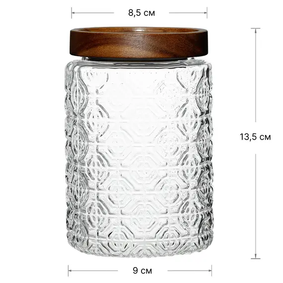 Стеклянная банка с деревянной крышкой, рельефное стекло, 600мл, Кол-во: 1 оптом в BestTea, фото , изображение 2