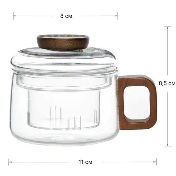 Чашка со стеклянной колбой-ситом и деревянной ручкой, (стекло) 200 мл, Кол-во: 1 оптом в BestTea, фото , изображение 6