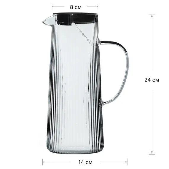 Кувшин с крышкой-ситом, рельефное стекло, графит 1300 мл, Кол-во: 1 оптом в BestTea, фото , изображение 6