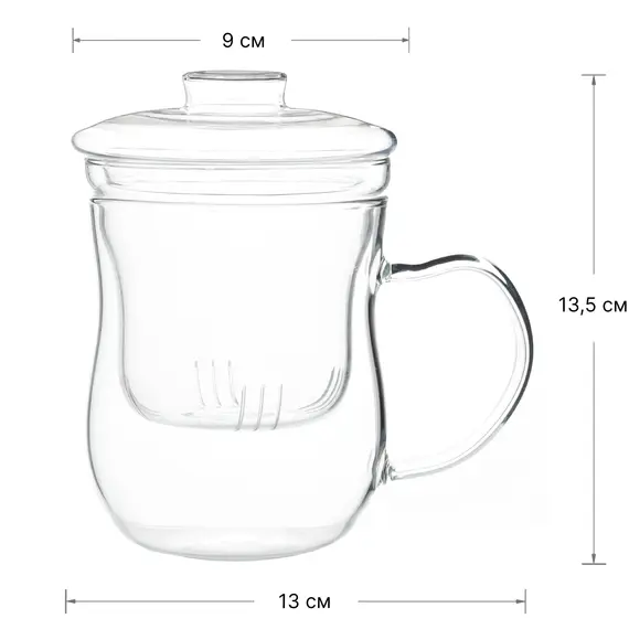 Кружка заварочная с крышкой и ситом, стекло 400 мл, Кол-во: 1 оптом в BestTea, фото , изображение 5