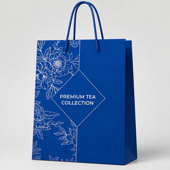 Подарочный пакет для чая «Premium Tea Collection», синий/серебро, 20×25×10 см оптом в BestTea, фото 